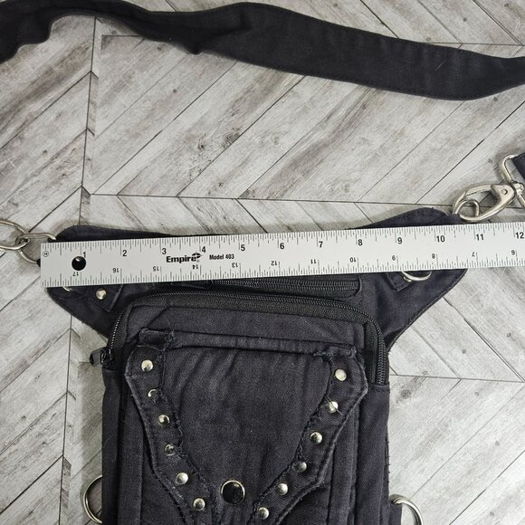 Fabric CrossBody Saddle Bag Purse Black Long Strap Silver Tone Hardware - Picture 11 of 13